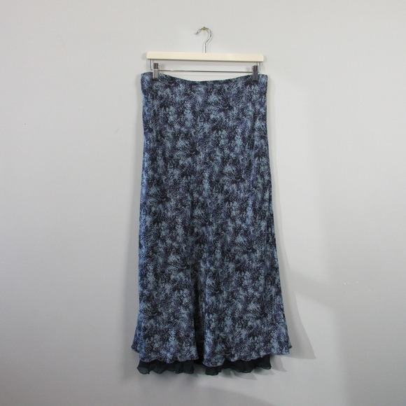 Sundance 100% Silk Maxi Skirt 8 Blue Floral Lined Flowy Layered Boho Casual 150 - Picture 1 of 8